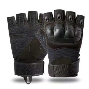 Quality Green Khaki Black Leather PU Half Finger Tactical Gloves Nylon wholesale