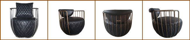Industrial Vintage Caged Leisure Black Leather Swivel Chair Living Room Distressed