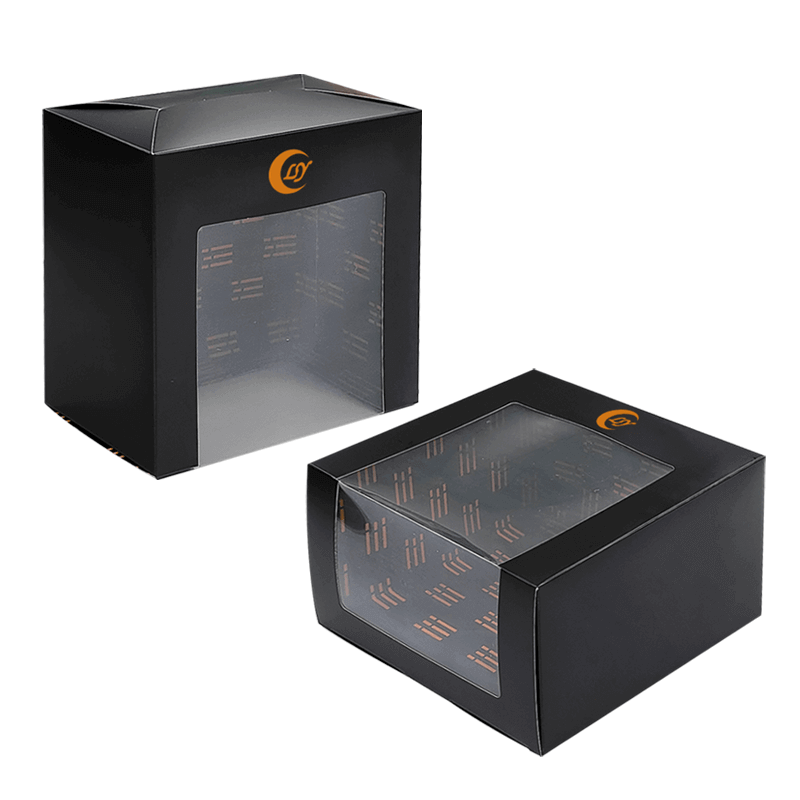 Black Tuck Top Boxes Retail Paper Box Packaging For Baseball Cap With Display Window