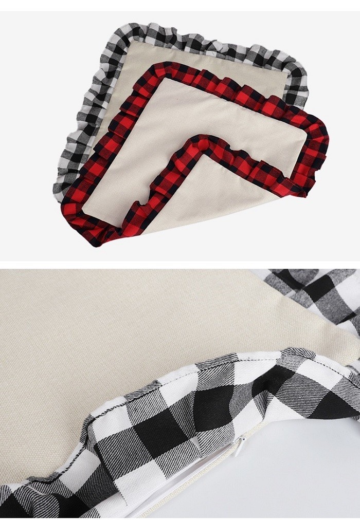 Double Sided Sublimation Pillow Case Blanks Printed Plaid Cotton Linen Sublimation Pillow Cover