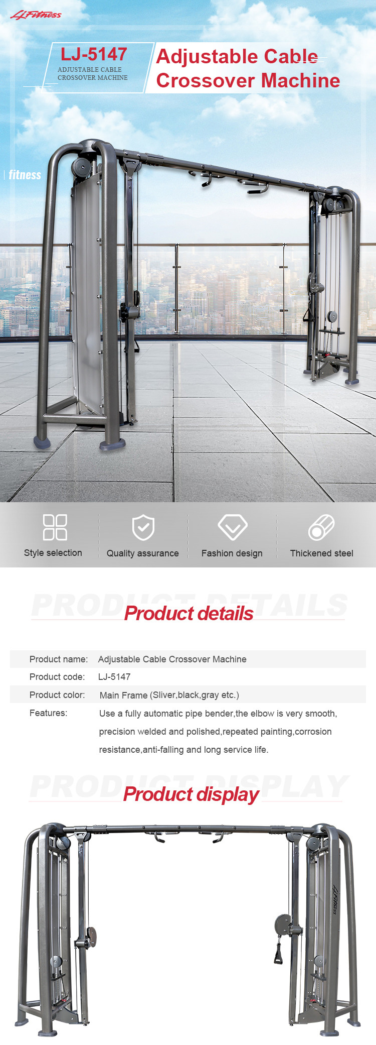 430kg Heavy Duty Gym Equipment Adjustable Dual Cable Crossover Price Machine