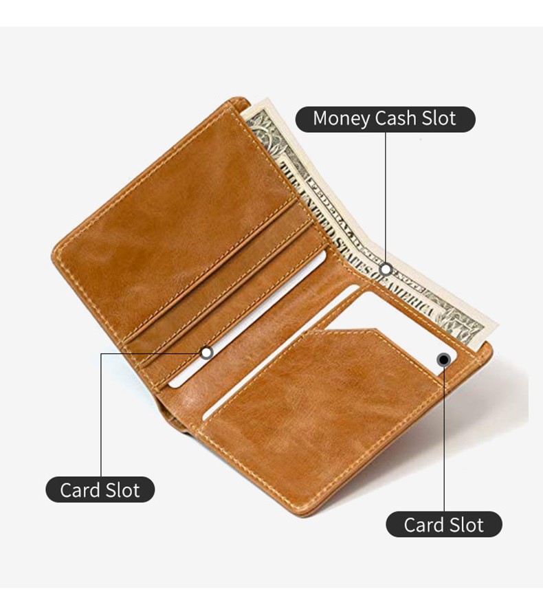 Open Closure Fashion Style Bifold Slim Genuine Leather Mens Wallet with RFID Blocking