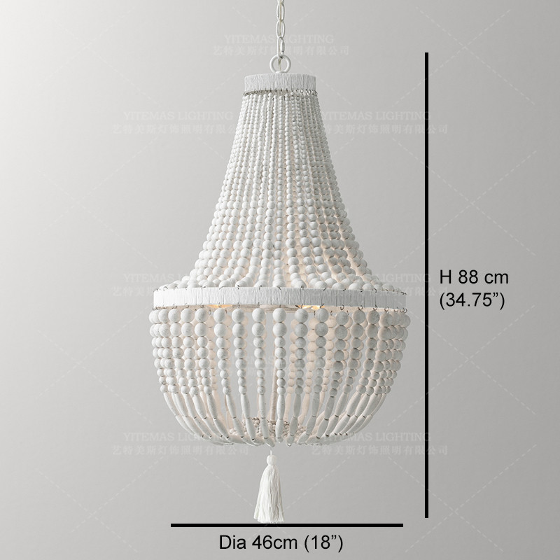 Weathered White wood beads chandelier lighting Pendant bedroom white chandelier(WH-CI-148)