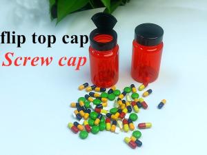 China Healthcare Medicine Pill bottle 100ml PET Red Plastic Capsule Packaging Vitamin Pill medicine Bottle with screw Cap on sale