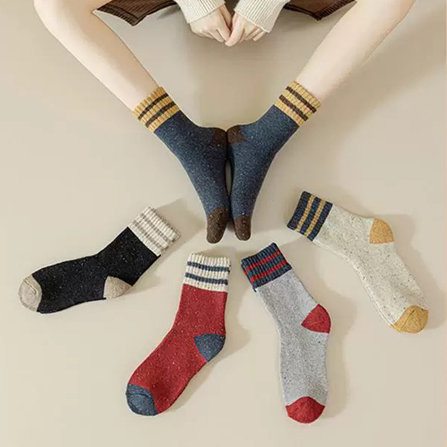 Soft Cozy Merino Wool Socks Striped Colorful Thermal Warm Socks