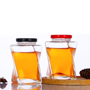Quality 500g Empty Honey Bottles Clear Honey Glass Jar 12OZ Twist Shape With Lid wholesale