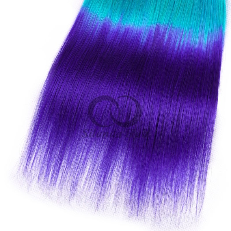 #T1B/Light Blue/Blue Straight Remy Human Hair Bundles Sew In Weave Bundles Brazilian Bundle Deals