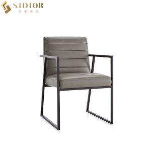 Quality Luxury Metal Frame Leather Restaurant Chairs 82cm Grey Pu Dining Chair wholesale