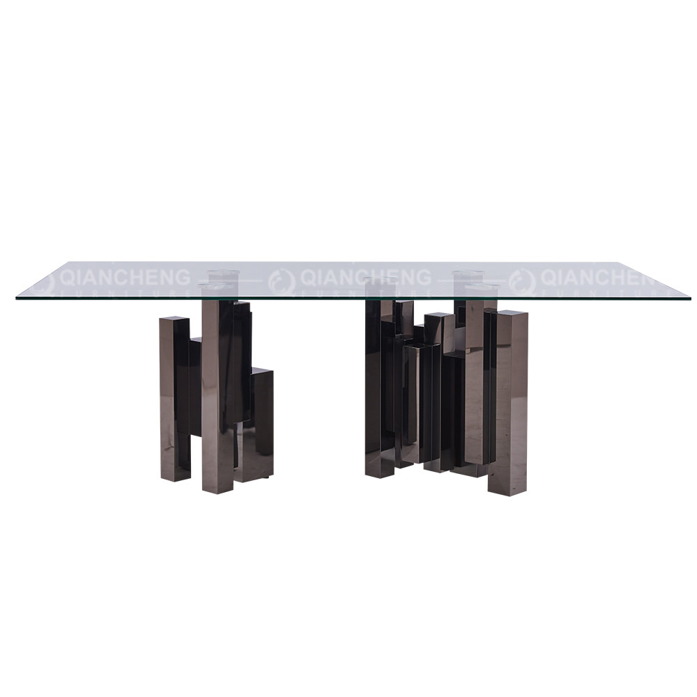 Clear 15mm Glass Dining Table And Chairs Black Stainless Steel Base