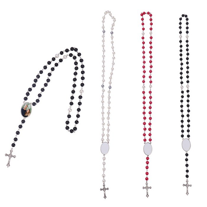 Customizable Photo Insert Sublimation Rosary Beads Necklace Sublimation Blank Photo Necklaces