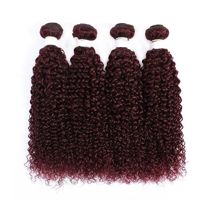 #99J Dark Wine Kinky Curly Remy Human Hair Bundles Sew In Weave Bundles Brazilian Bundle Deals