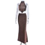 Autumn Winter Girls' Dresses Knitted Halter Slim Sleeveless Street Slim Suit