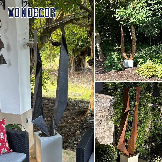 Outdoor garden shaped geometric cube weather resistant steel sculpture