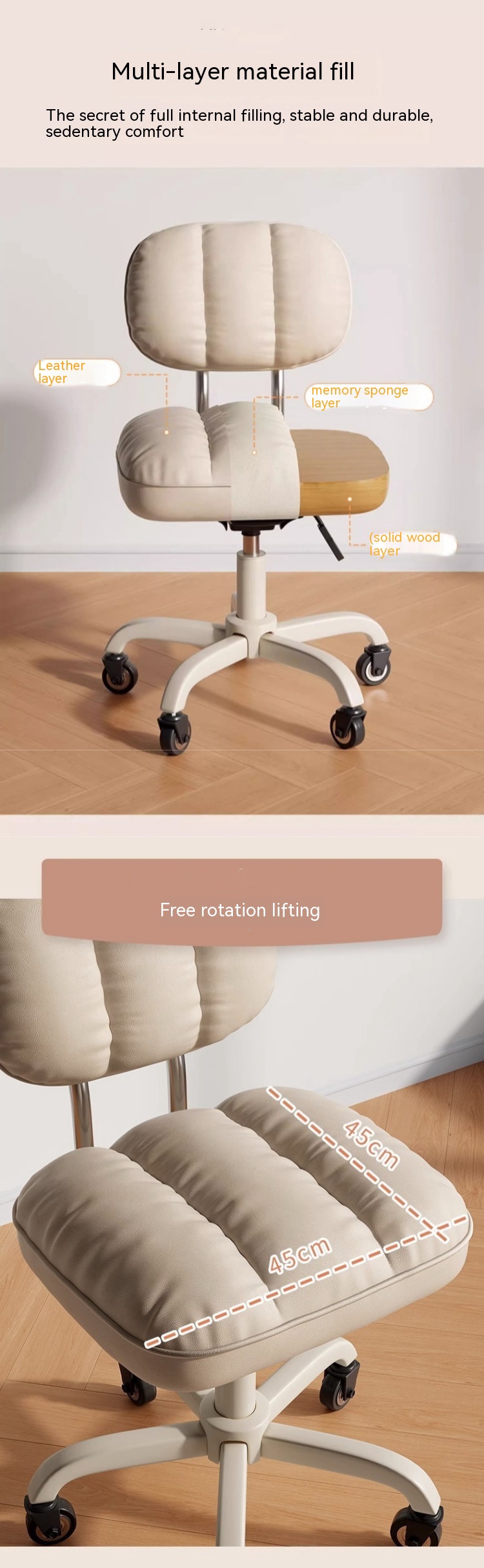 PU 3 Years After-sales Cycle Lift Chair Height Adjustable PC Chair for Fabric Makeup Stool