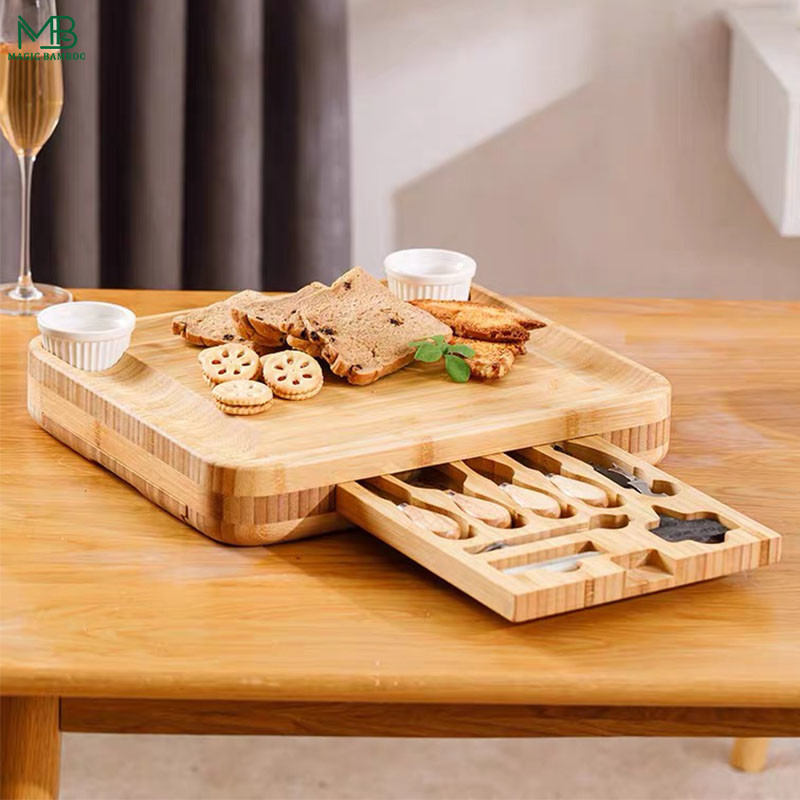 Bamboo Cheese Board With Slide Out knife Drawer