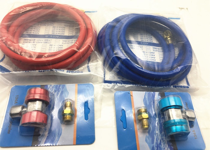 Red and Blue Color r134a refrigerant hose with Brass Fittings and Charge couplers