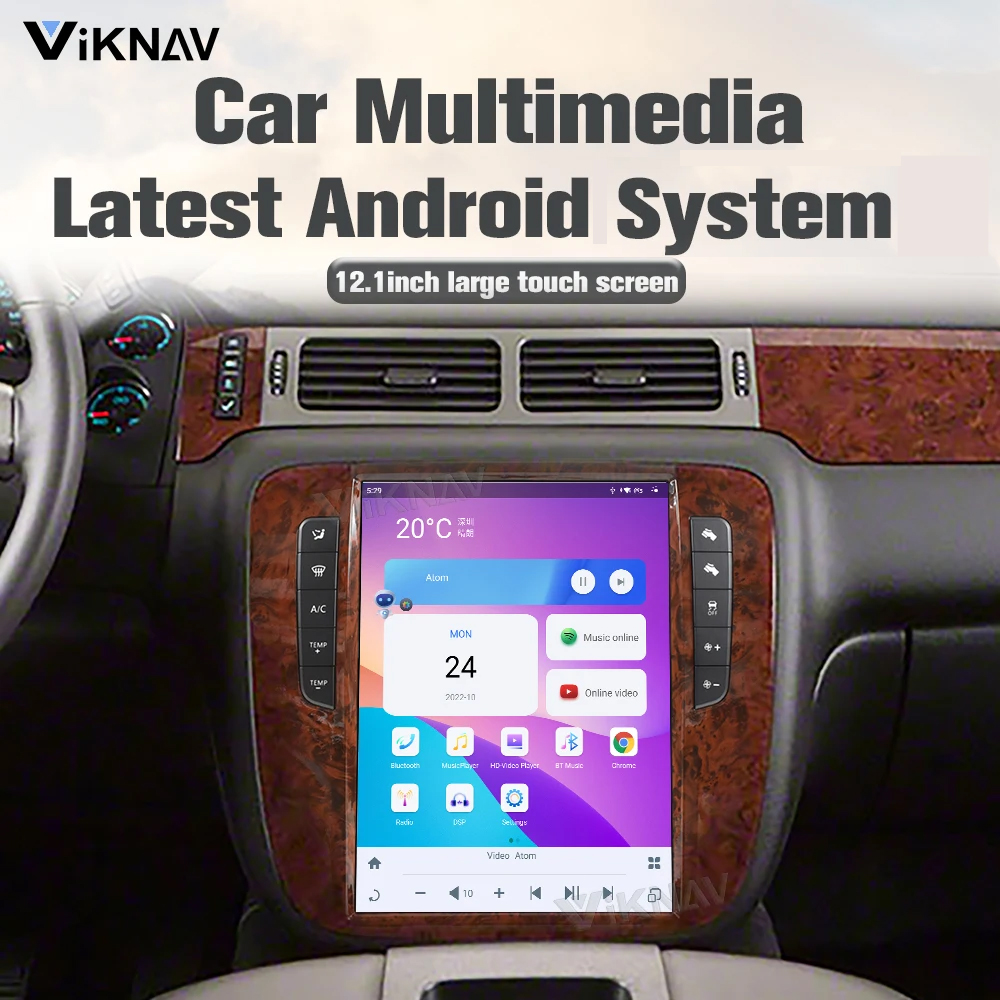 Viknav Car Radio For GMC-Yukon/Chevy Suburban Tahoe Auto AC (2007-2013)12.1 Inch Android 13 IPS Touch Screen Navigation