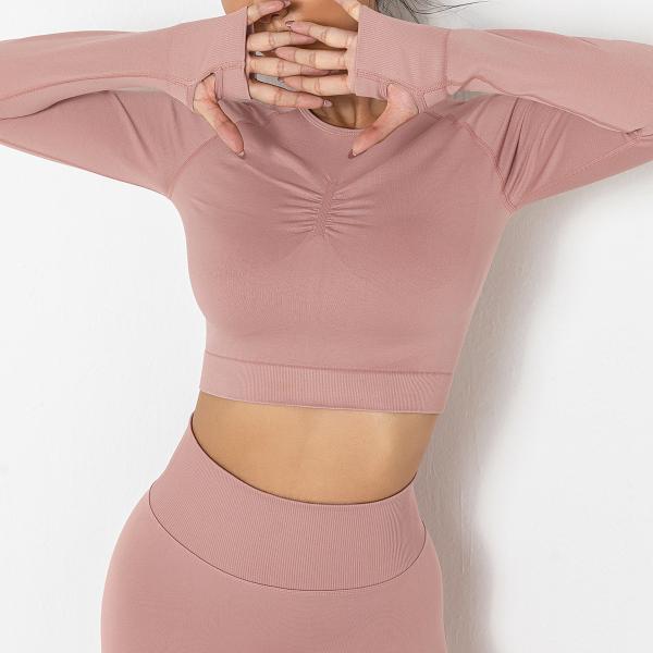 Seamless pure-color Peach tight-fitting T-shirt top fitness exercise yoga