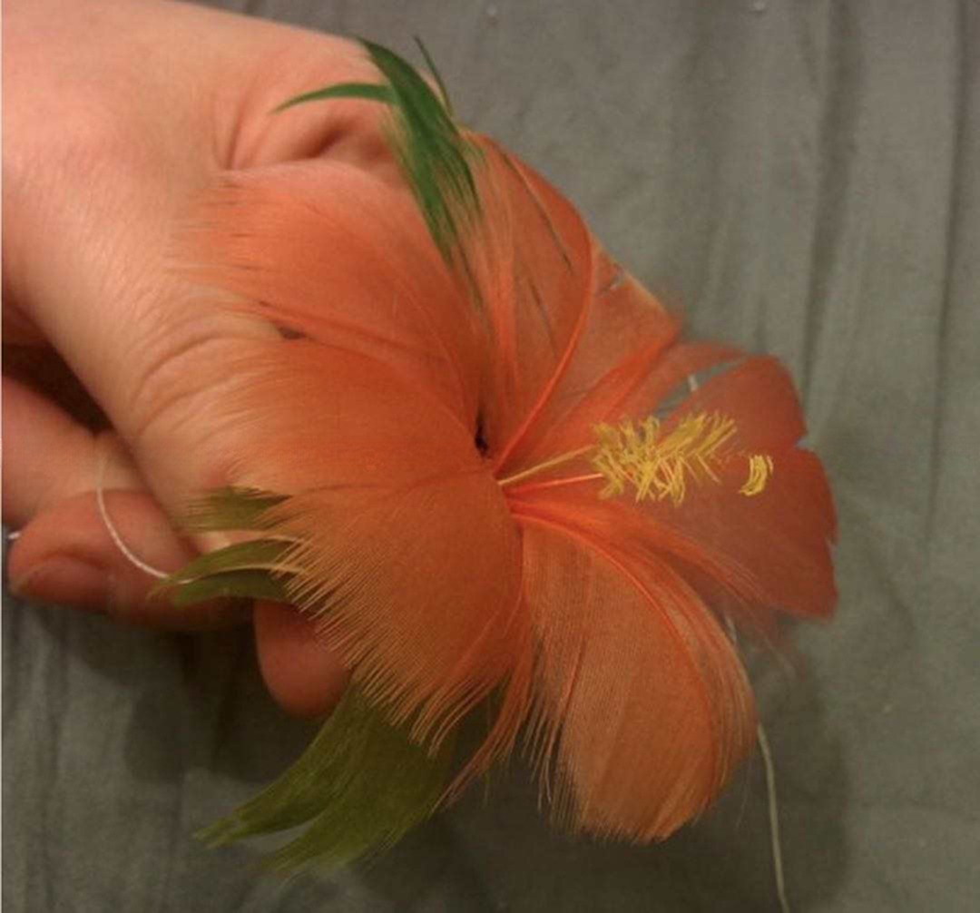 Millinery Supplies Goose Feather Flower Mount with Wire Accessory Pattern Dyed