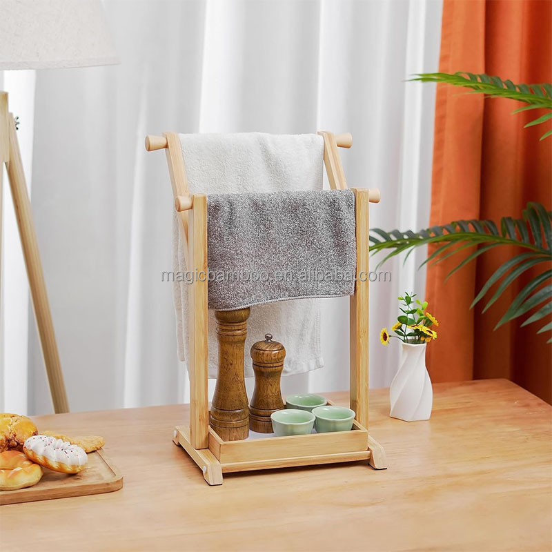 Sustainable Bamboo Hand Towel Holder Stand for Small Bathroom and Kitchen Countertops