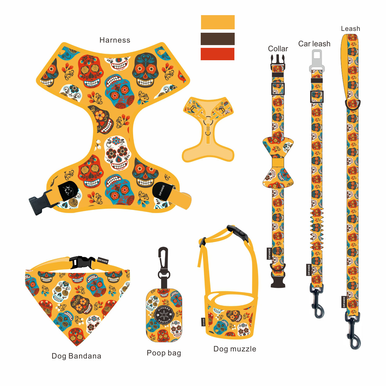Breathability Dog Poop Bags No Pull Harness Leash Collar Set