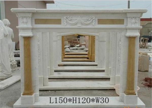 Natural White Marble Fire Surround , Marble Around Fireplace Classic Column