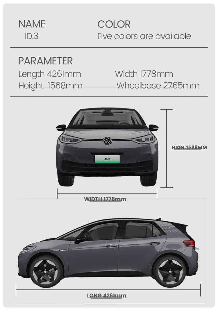 Electric Vehicle VW ID 3 Volks-wagen Pure ID3 Pro 5 Seat Sedan EV with 450km Range 30 Titles and Maximum Speed of 160 km/h
