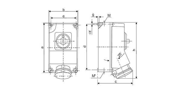 3P 63A IP44 Watertight Industrial Socket Outlet With Switch 3rd Generation Switched Sockets part no. 6571