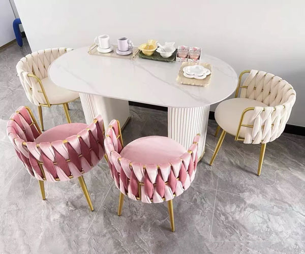 Modern Metal Frame Dining Chairs PU Armrest Velvet Seat Living Room