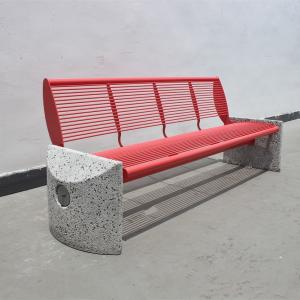 Quality 3 Seater Outdoor Steel Park Benches Seats With Backrest Cement Stone Base wholesale