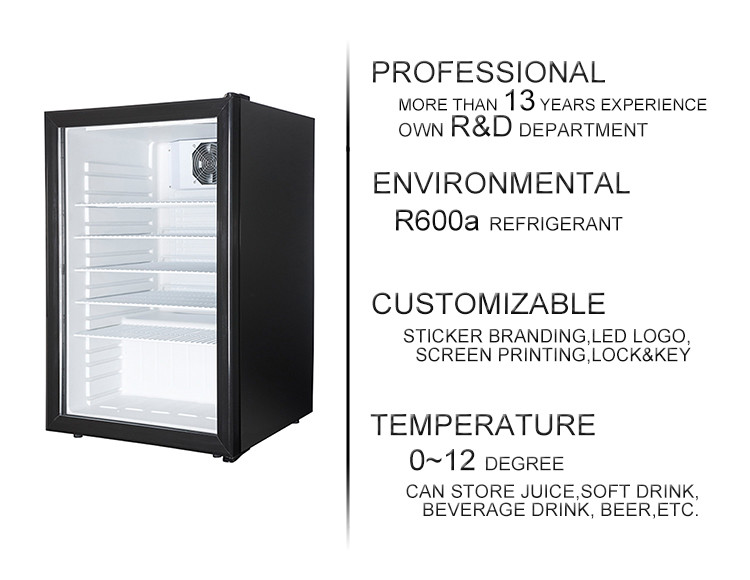 130L bar use beverage vertical cold drink small display fridge with glass door front SC130