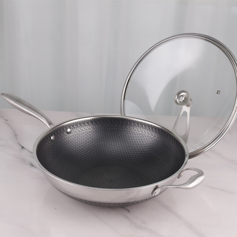 Nonstick Stovetop Frying Pan Stainless Steel 32cm Honeycomb With Lid