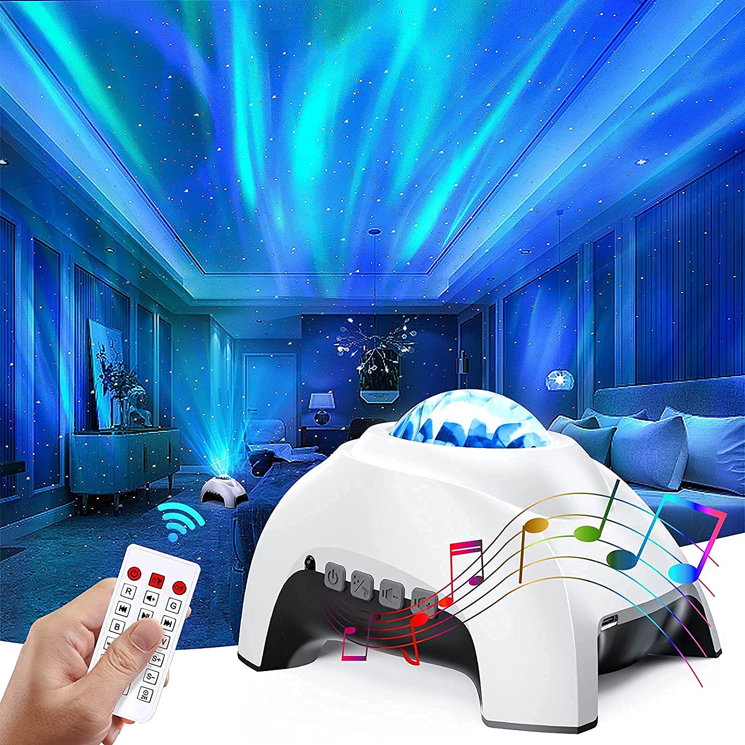 Amazon Best Selling Bedroom Aurora Galaxy Star Projector Night Light With Speaker and White Noise
