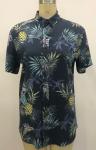 100% Viscose Summer Casual Leaf Print Short Sleeve Shirt Beach Style