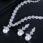 Pearl Necklace Set Earrings Rings Women CZ Wedding Jewelry Sets 2021 NewWedding