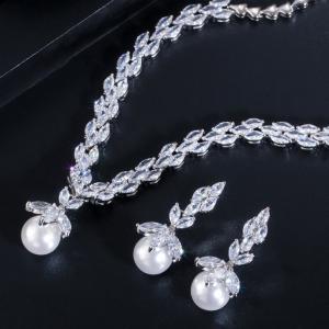 Quality Pearl Necklace Set Earrings Rings Women CZ Wedding Jewelry Sets 2021 NewWedding Jewelry Sets wholesale