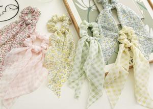 Quality Spring summer fresh floral temperament streamer hairband girl head rope check large hair band leather band headdress wholesale