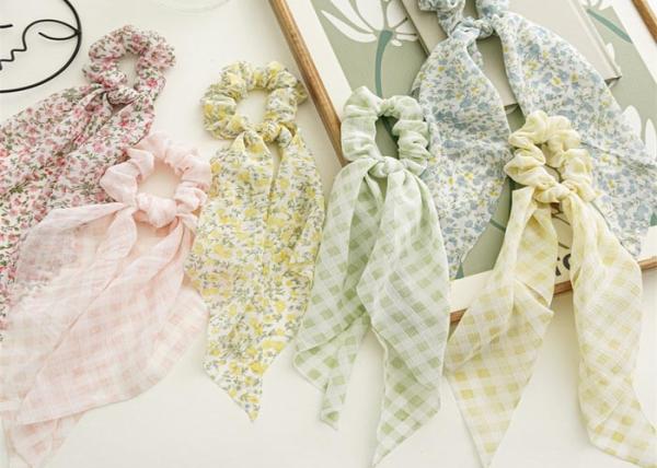 Spring summer fresh floral temperament streamer hairband girl head rope check