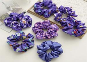 Quality Periwinkle flower Blue Print series Large Collar Hair scrunchie Stretch Cord Satin Accessories OEM logo wholesale
