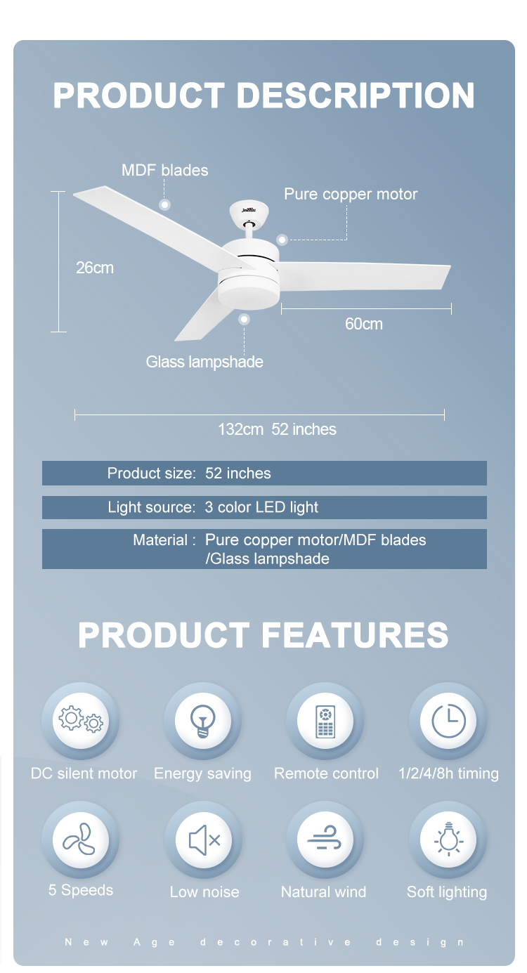 Metal Lamp Body Material Ceiling Fans with Light and Remote 1stshine Simple
