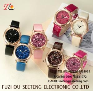 Quality Wholesale Delicate Dial PUStrap Ladies Wrist Watch Fashion Watch quartz watch AlloyCase Multicolor strap twinkling dial wholesale
