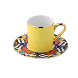 Quality 90cc Gold Rim Turkish Color Glazed Ceramic Fashion Coffee Cups And Saucer Set wholesale