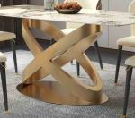 White Rectangular Stone Dining Table Chair Sets Bronze Pedestals