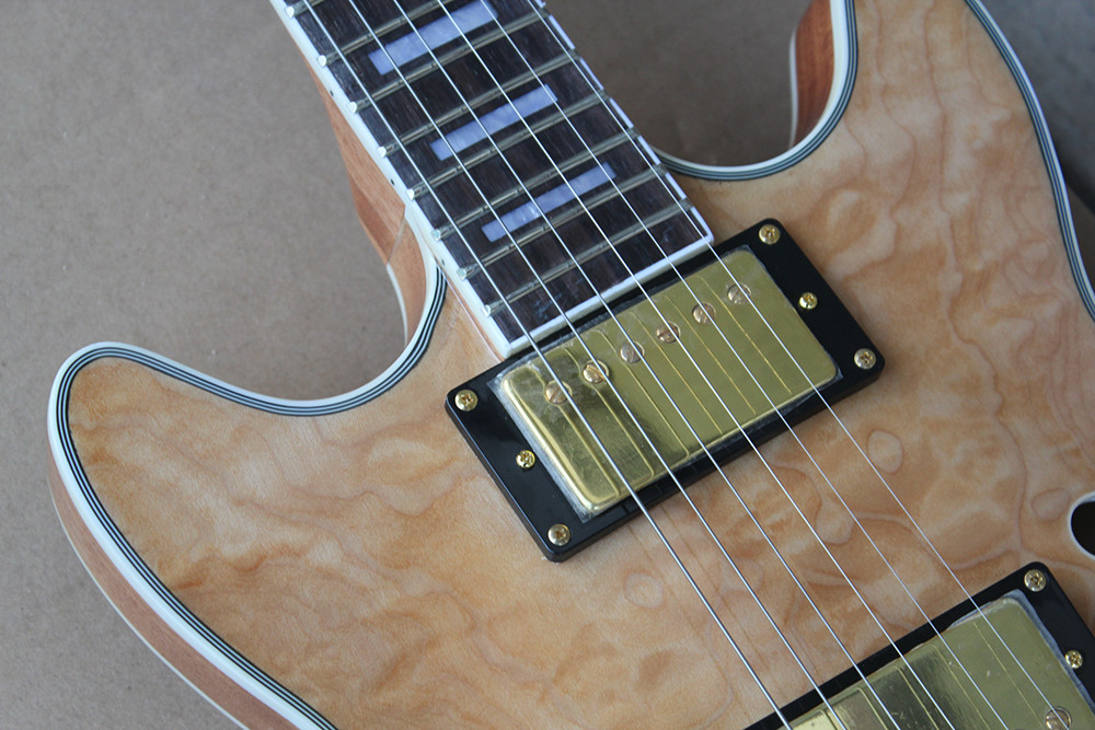 Burly Wood Semi-hollow Electric Guitar,Flame Maple Body,Gold hardwares