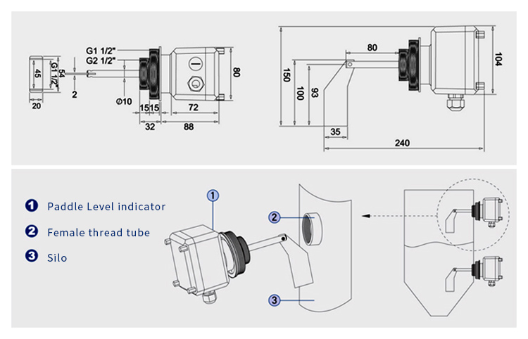 Paddle Rotating Silo Level Indicator DC24V/AC24V/AC115-230V For Cement Silo Monitoring