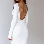 Metal Chain Sexy Women Dresses , Backless Long Sleeve Bodycon Dress