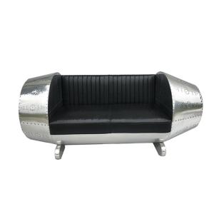Quality Modern Aluminum 2 Seats L173cm Aviator Leather Sofa For Leisure Area wholesale