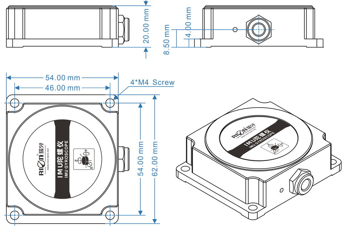 36V RS485 MEMS Gyroscope Sensor 100Hz Gyro Heading Sensor For Auto Drive