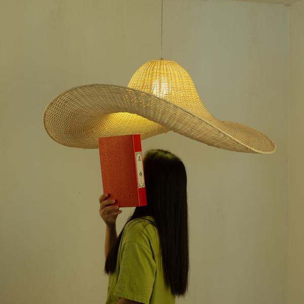 Personalized Creative Restaurant Hat lamp Indoor home Bamboo Wicker Rattan lamp