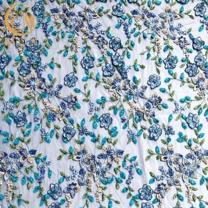 Quality African Multi Colors 3D Flower Applique Fabric Beaded 13.72m Roll wholesale